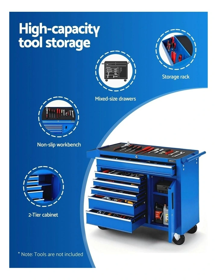 Trolley Cabinet Cart 6 Drawer Toolbox Storage Organiser in Blue image 7