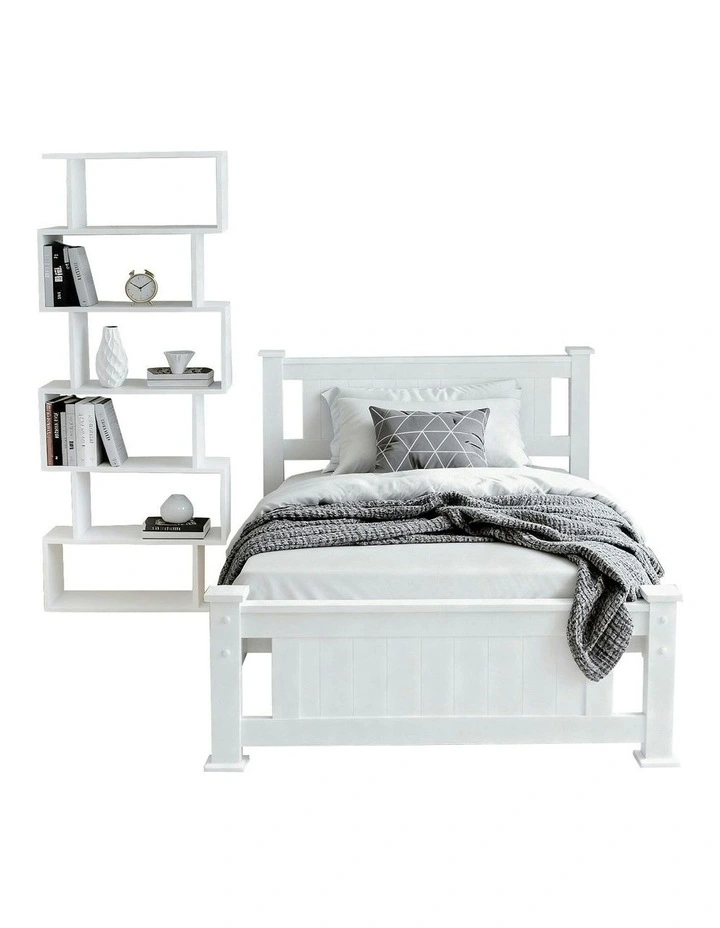 King Single Bed Frame And Bookshelf in White image 1