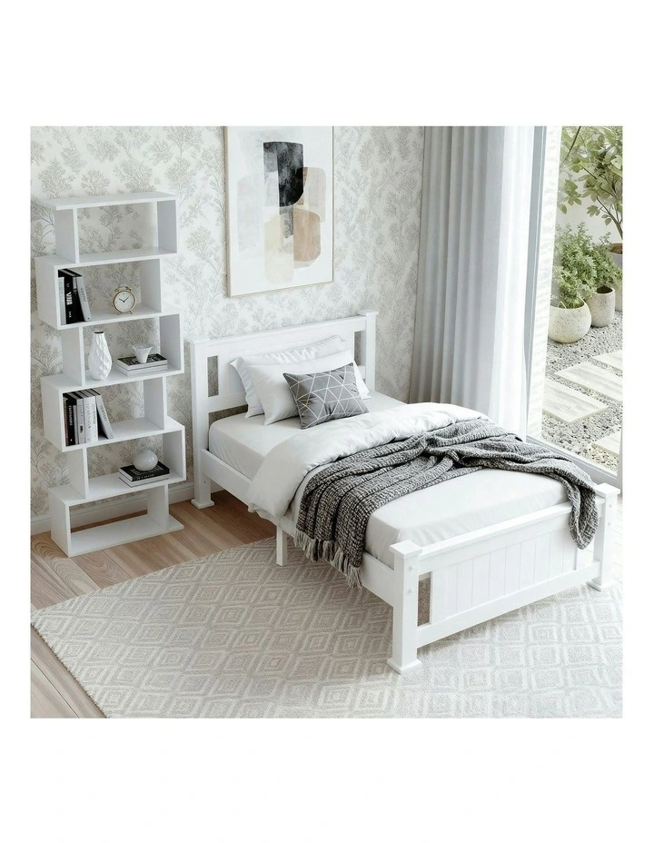 King Single Bed Frame And Bookshelf in White image 2