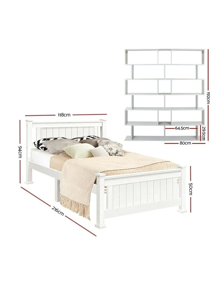 King Single Bed Frame And Bookshelf in White image 3