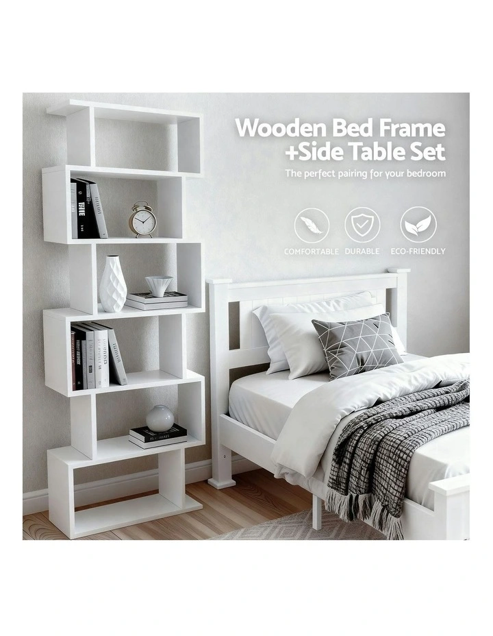 King Single Bed Frame And Bookshelf in White image 4