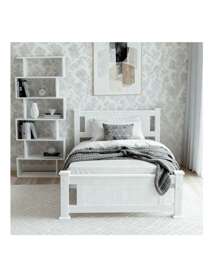 King Single Bed Frame And Bookshelf in White image 6