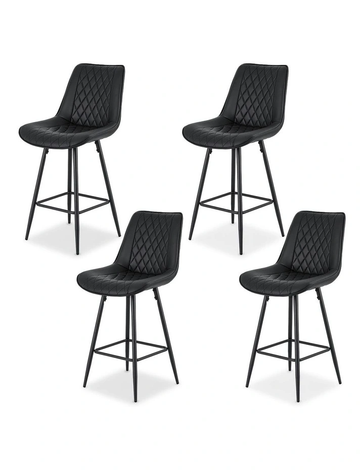 Diamond PU Leather 4x Bar Stools in Black image 1
