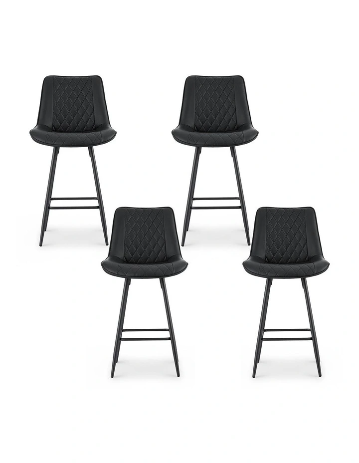 Diamond PU Leather 4x Bar Stools in Black image 2