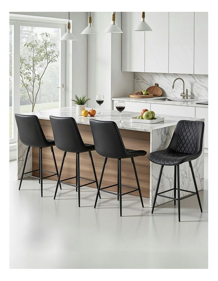 Diamond PU Leather 4x Bar Stools in Black image 3