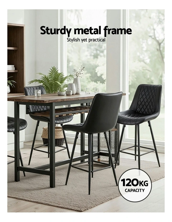 Diamond PU Leather 4x Bar Stools in Black image 5