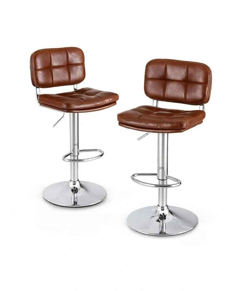 Tuft PU Leather 2x Bar Stools in Brown image 1