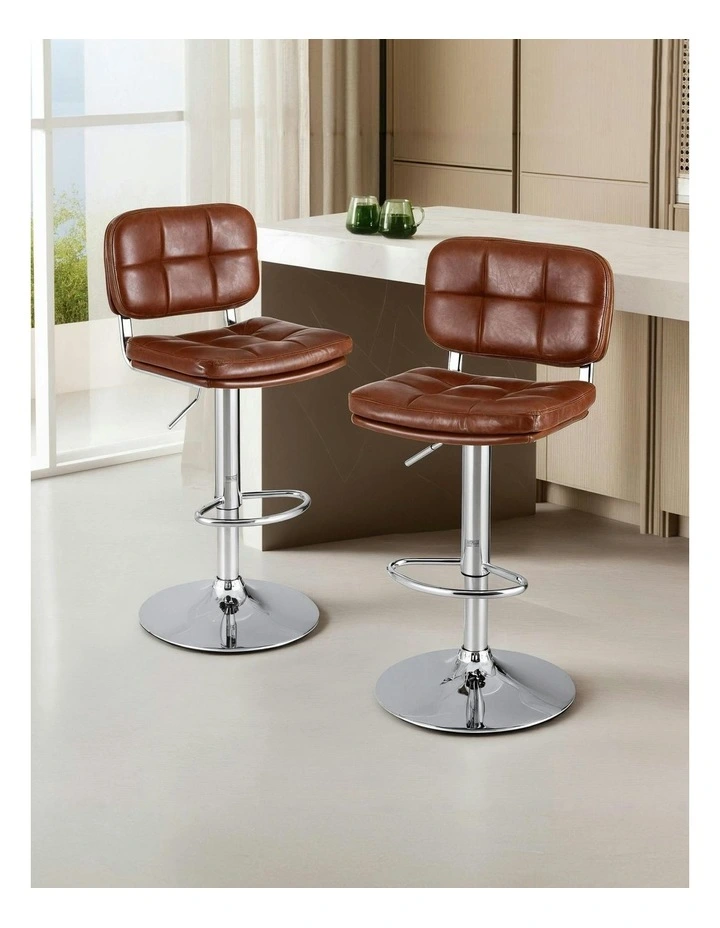 Tuft PU Leather 2x Bar Stools in Brown image 3