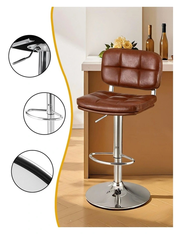 Tuft PU Leather 2x Bar Stools in Brown image 7