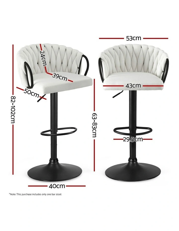 Single Woven Bar Stool in Velvet Ivory image 4