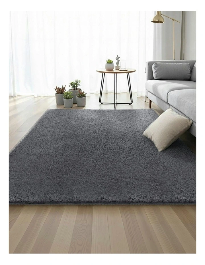 Shaggy Plush Living Room Bedroom Carpet Floor Rug in Grey image 3