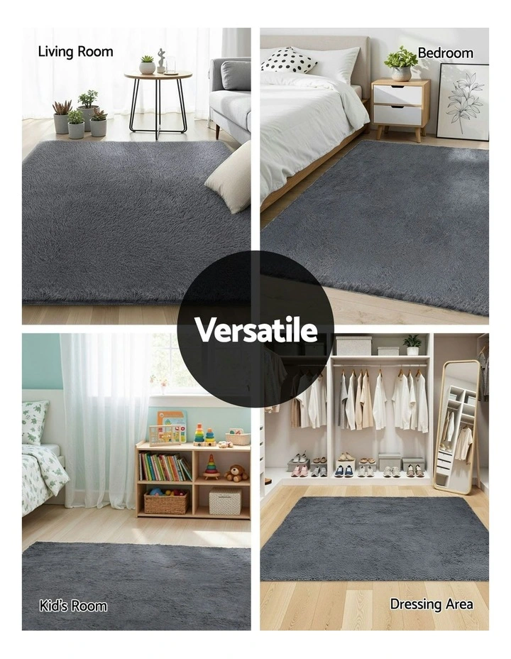 Shaggy Plush Living Room Bedroom Carpet Floor Rug in Grey image 6