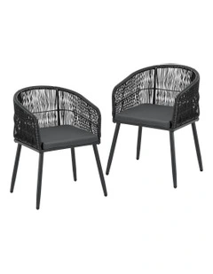 Wicker Patio Furniture Garden Steel Outdoor Dining Chairs 2 Pieces in Black
