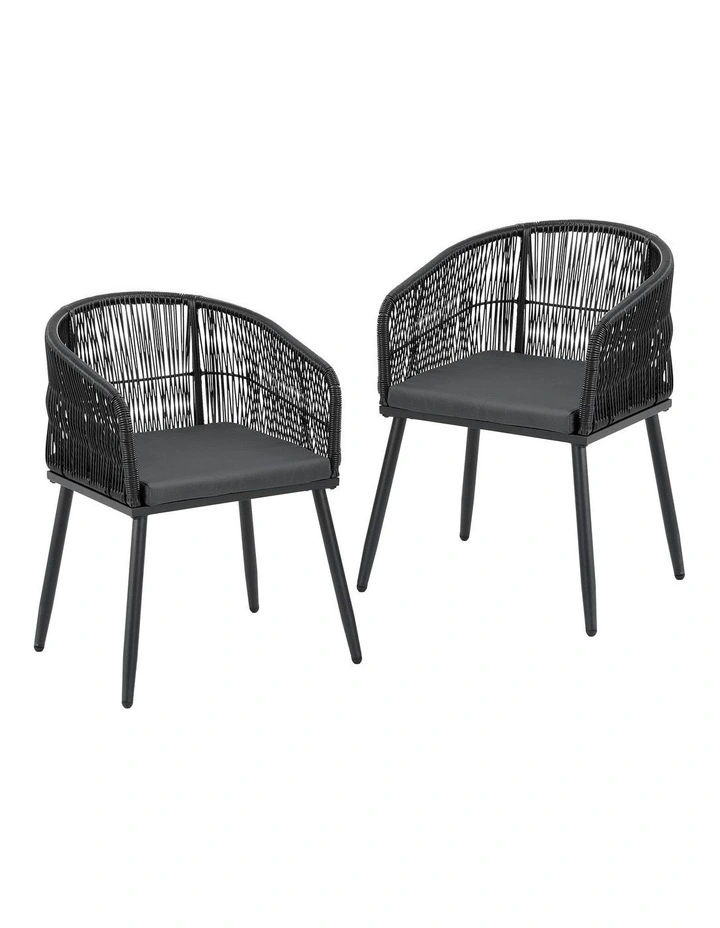Wicker Patio Furniture Garden Steel Outdoor Dining Chairs 2 Pieces in Black image 1