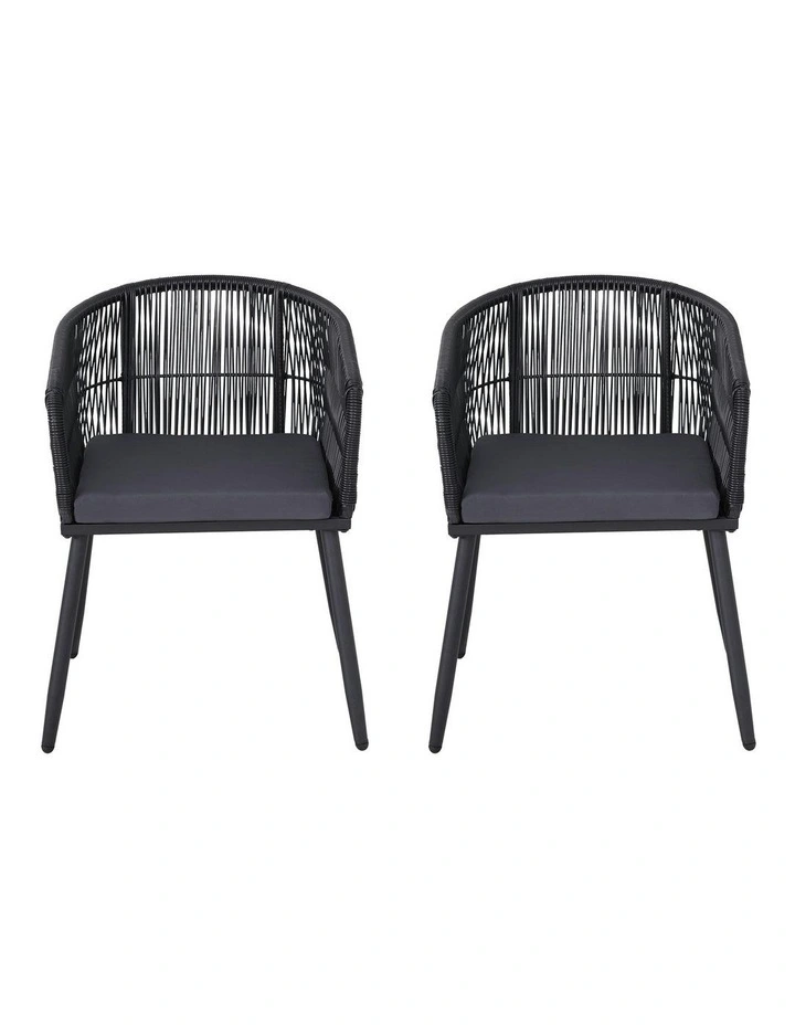 Wicker Patio Furniture Garden Steel Outdoor Dining Chairs 2 Pieces in Black image 2