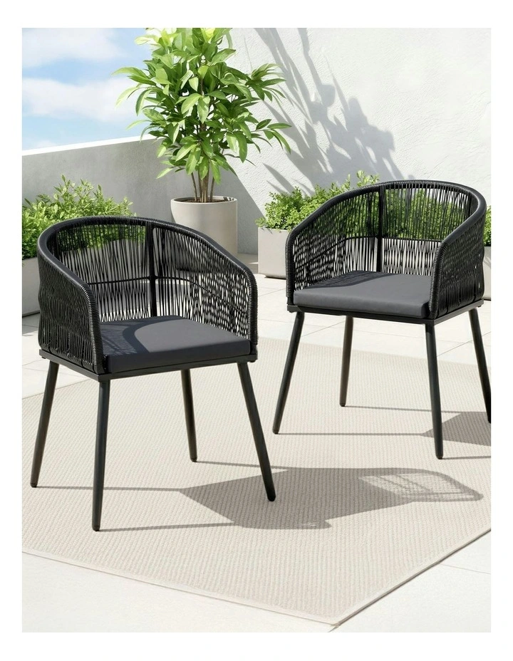 Wicker Patio Furniture Garden Steel Outdoor Dining Chairs 2 Pieces in Black image 3