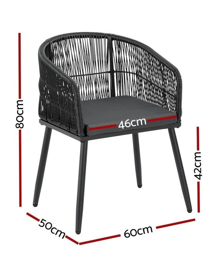 Wicker Patio Furniture Garden Steel Outdoor Dining Chairs 2 Pieces in Black image 4