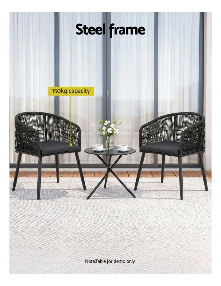 Wicker Patio Furniture Garden Steel Outdoor Dining Chairs 2 Pieces in Black image 5