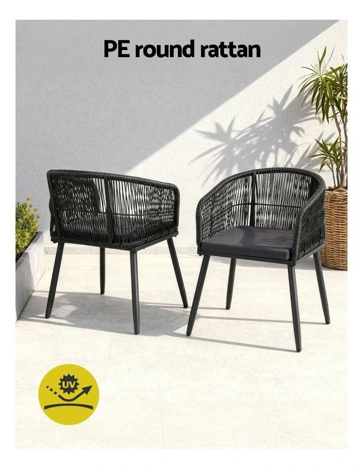 Wicker Patio Furniture Garden Steel Outdoor Dining Chairs 2 Pieces in Black image 6