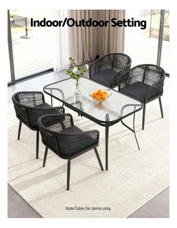 Wicker Patio Furniture Garden Steel Outdoor Dining Chairs 2 Pieces in Black image 7