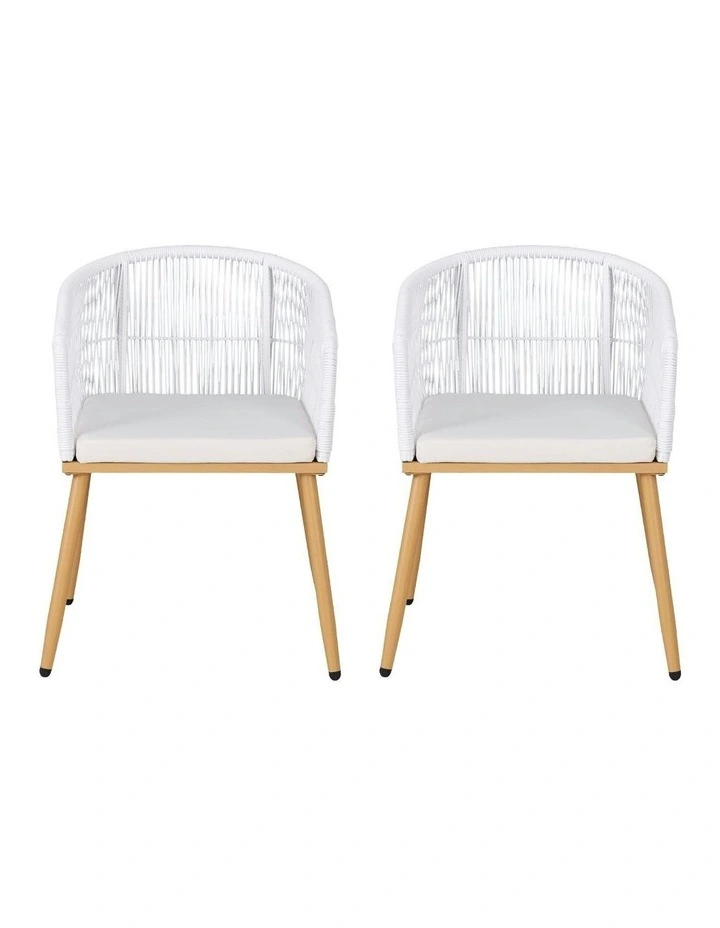 Wicker Patio Garden Steel Outdoor Dining Chairs 2 Pieces in White image 2