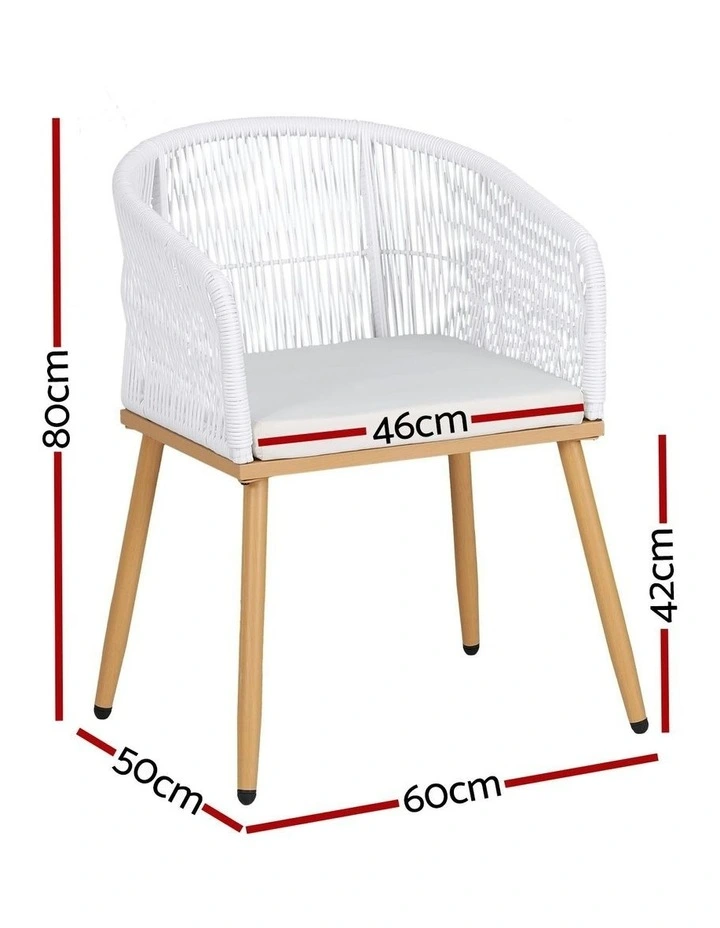 Wicker Patio Garden Steel Outdoor Dining Chairs 2 Pieces in White image 4