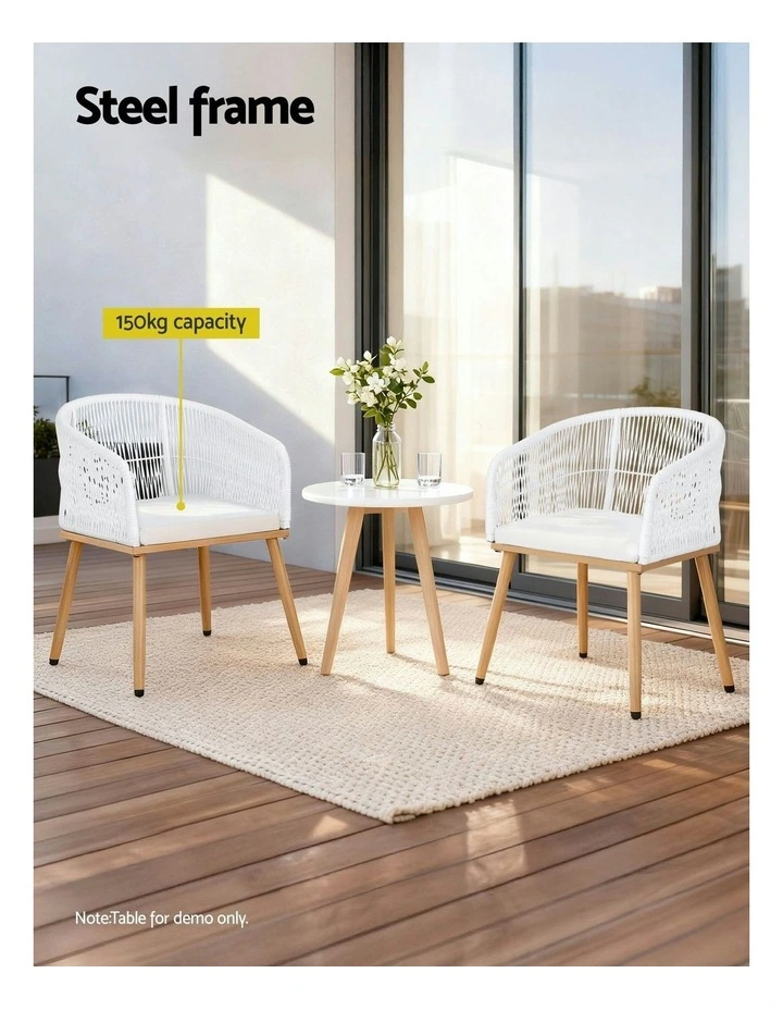 Wicker Patio Garden Steel Outdoor Dining Chairs 2 Pieces in White image 5