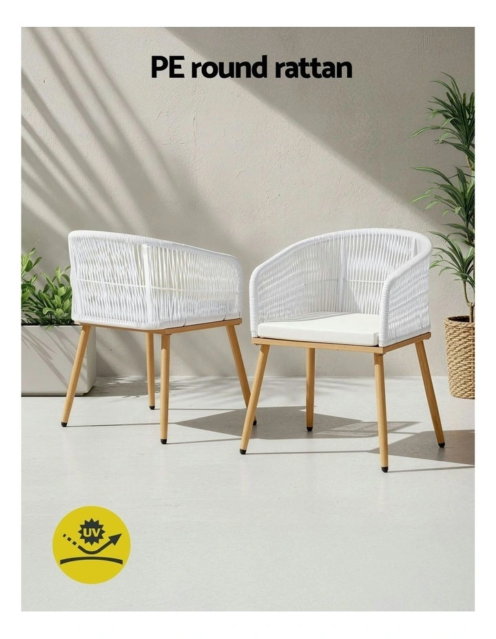 Wicker Patio Garden Steel Outdoor Dining Chairs 2 Pieces in White image 6