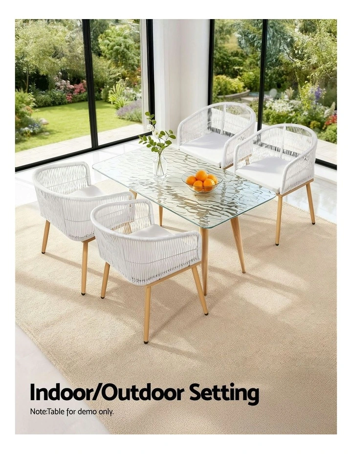 Wicker Patio Garden Steel Outdoor Dining Chairs 2 Pieces in White image 7