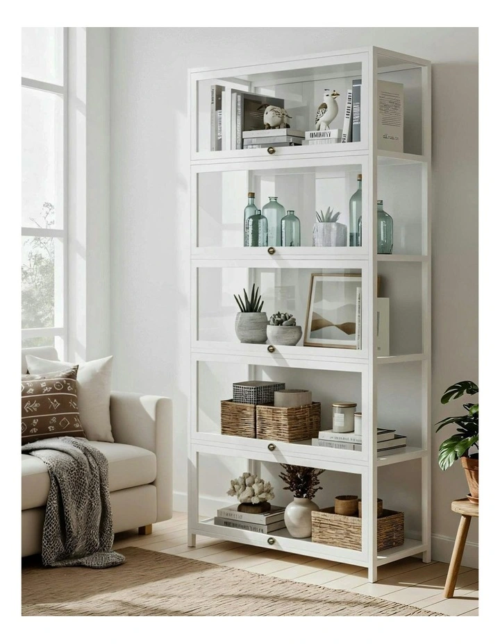 Display Cabinet Storage Clear Bookshelf 5-Tier in White image 2