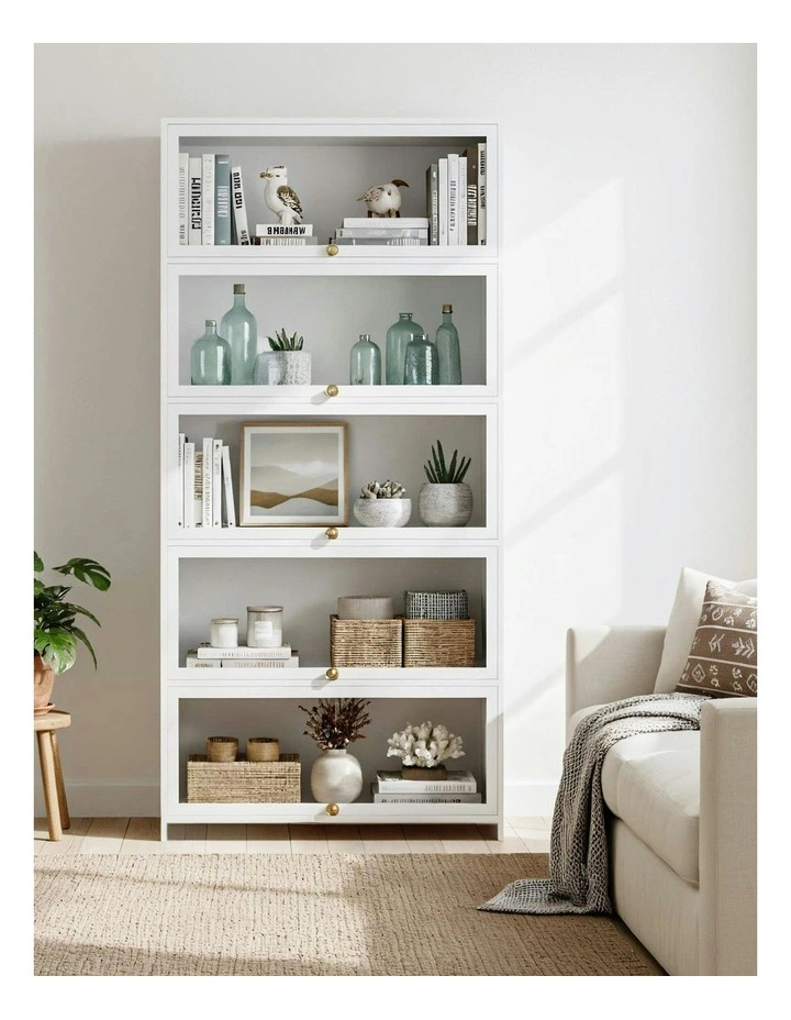 Display Cabinet Storage Clear Bookshelf 5-Tier in White image 4
