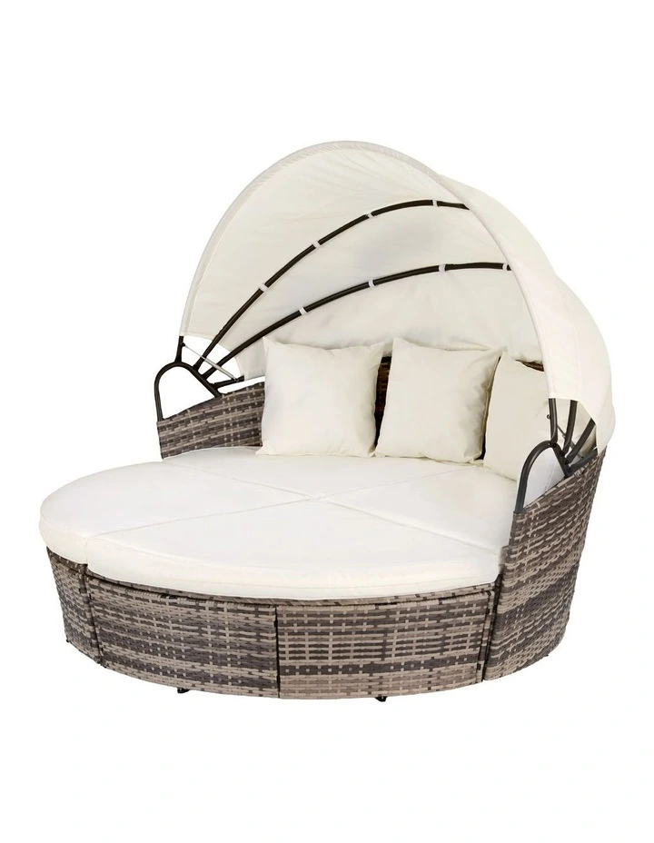 Outdoor Day Bed Sun Lounge Setting Wicker Lounger Furniture Patio Set of 3 in Beige image 1