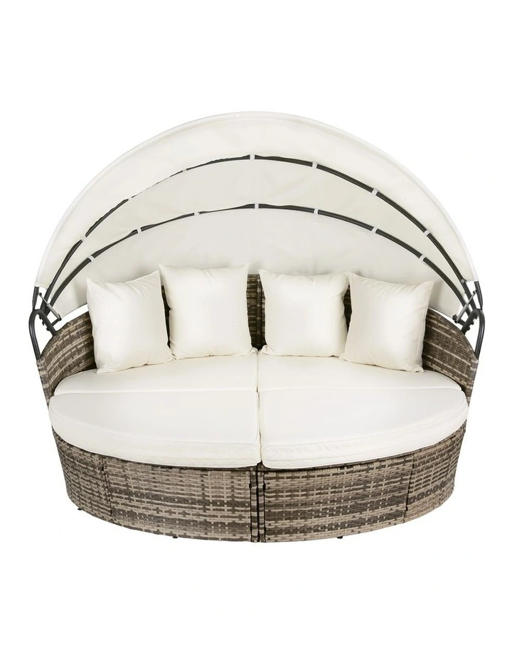 Outdoor Day Bed Sun Lounge Setting Wicker Lounger Furniture Patio Set of 3 in Beige image 2