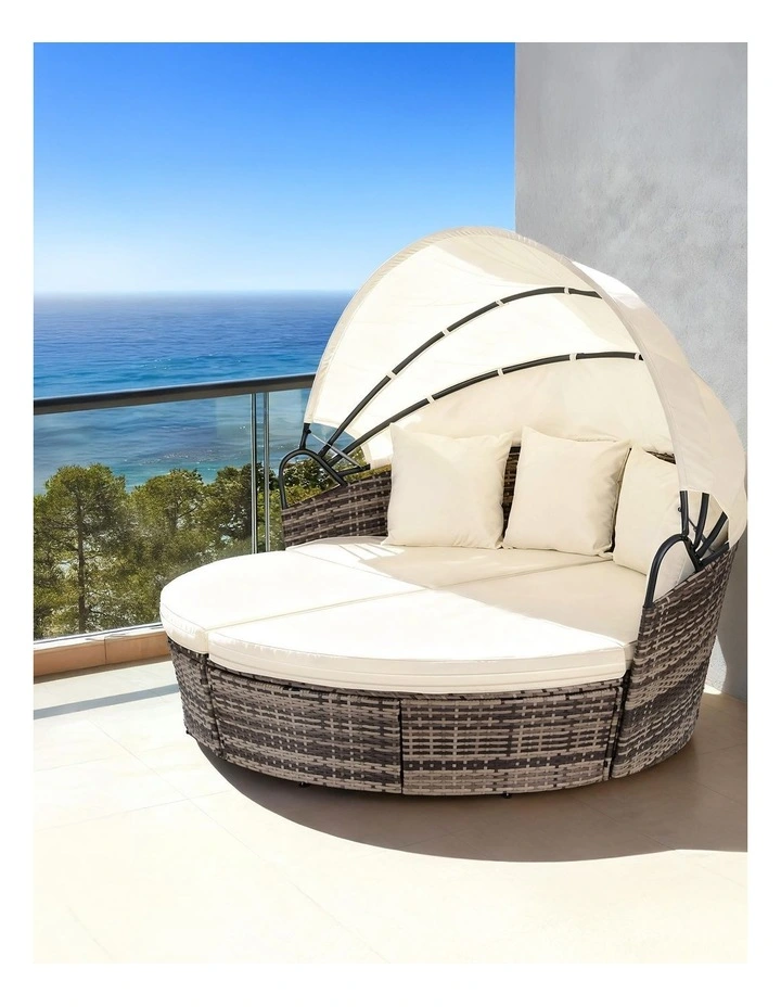 Outdoor Day Bed Sun Lounge Setting Wicker Lounger Furniture Patio Set of 3 in Beige image 3