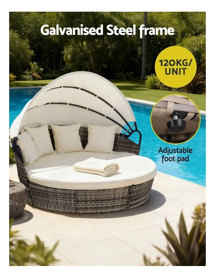 Outdoor Day Bed Sun Lounge Setting Wicker Lounger Furniture Patio Set of 3 in Beige image 5