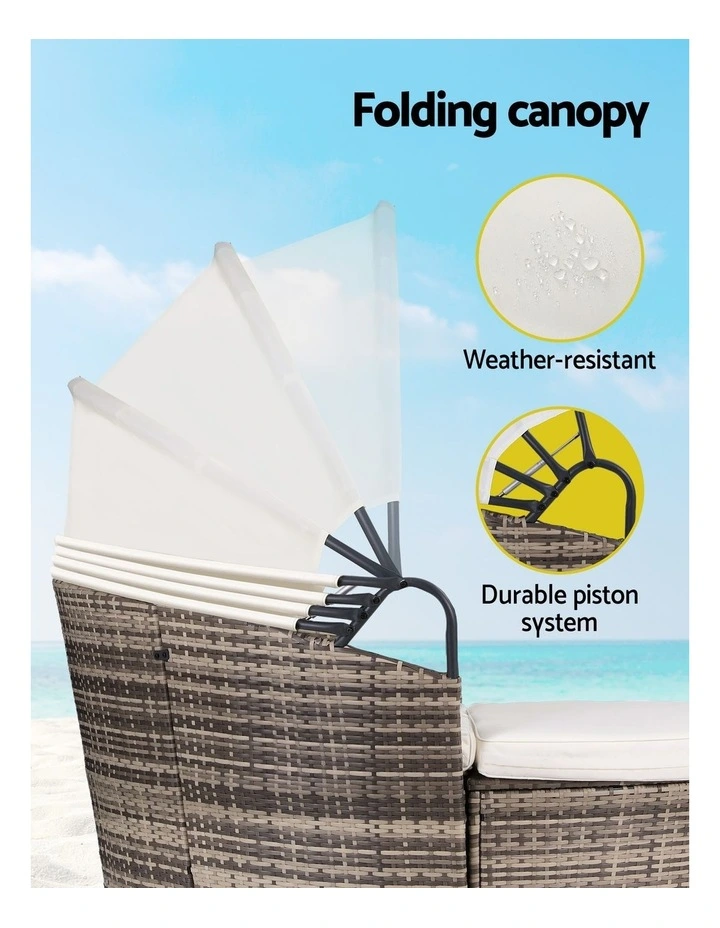 Outdoor Day Bed Sun Lounge Setting Wicker Lounger Furniture Patio Set of 3 in Beige image 7