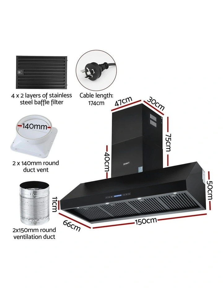 Commercial BBQ Range Hood Dual Motor With Remote Control 1500mm in Black image 4