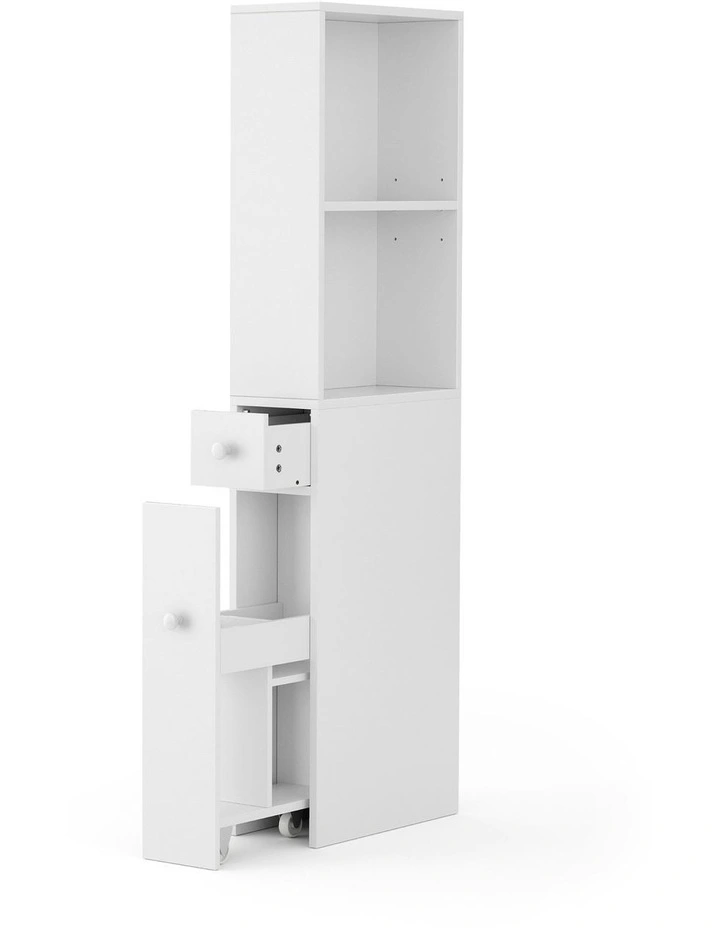 Bathroom Cabinet Storage Slim Organizer Drawer Toilet Corner 135cm in White image 1