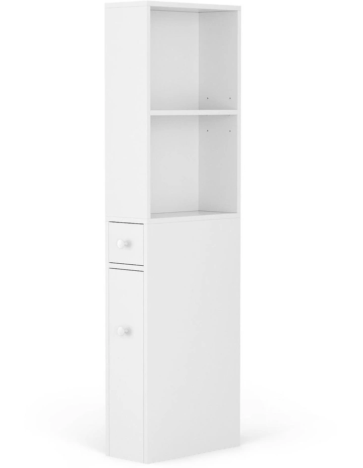 Bathroom Cabinet Storage Slim Organizer Drawer Toilet Corner 135cm in White image 2