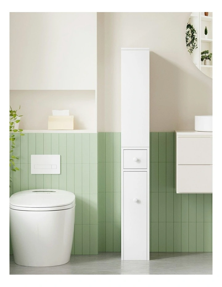 Bathroom Cabinet Storage Slim Organizer Drawer Toilet Corner 135cm in White image 5