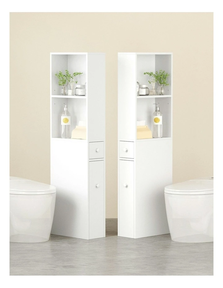 Bathroom Cabinet Storage Slim Organizer Drawer Toilet Corner 135cm in White image 7
