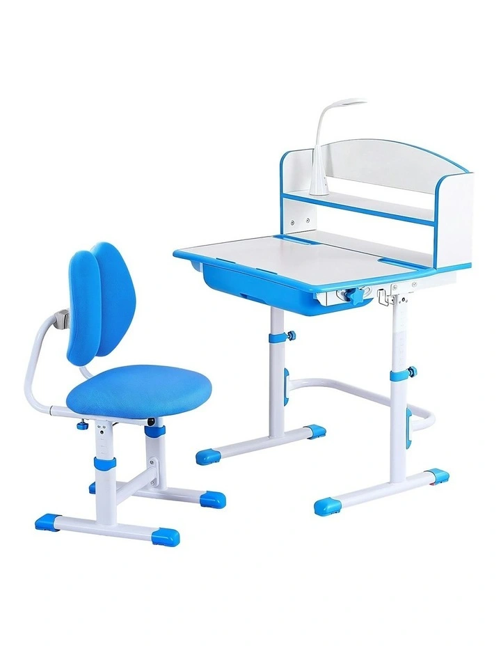 Study Desk Chair Set Adjustable Ergonomic Table Led Lamp in Blue image 1