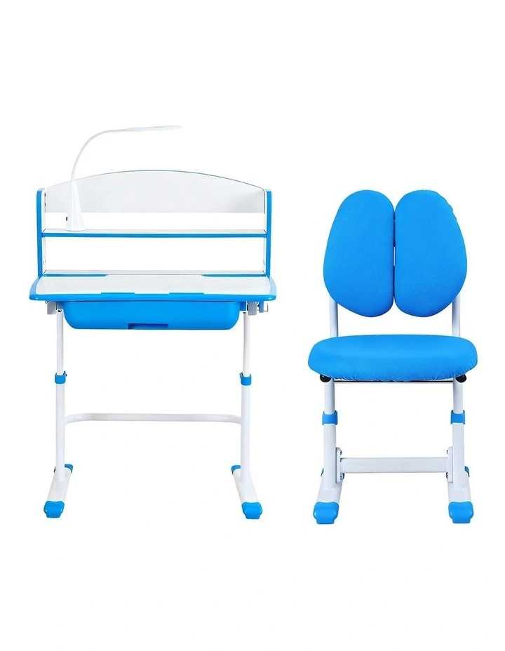 Study Desk Chair Set Adjustable Ergonomic Table Led Lamp in Blue image 2