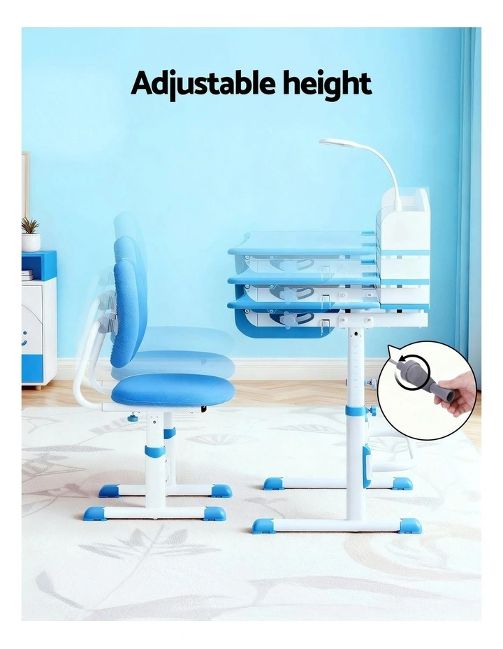 Study Desk Chair Set Adjustable Ergonomic Table Led Lamp in Blue image 4