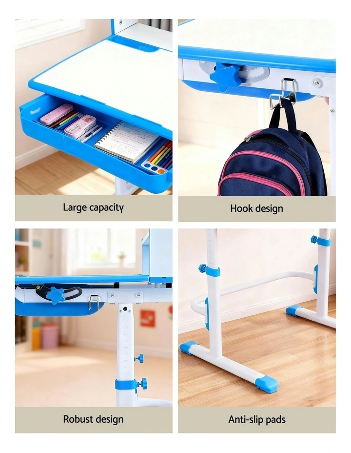 Study Desk Chair Set Adjustable Ergonomic Table Led Lamp in Blue image 6