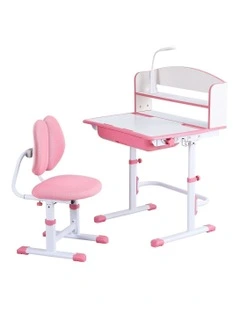 Study Desk Chair Set Adjustable Ergonomic Table Led Lamp in Pink