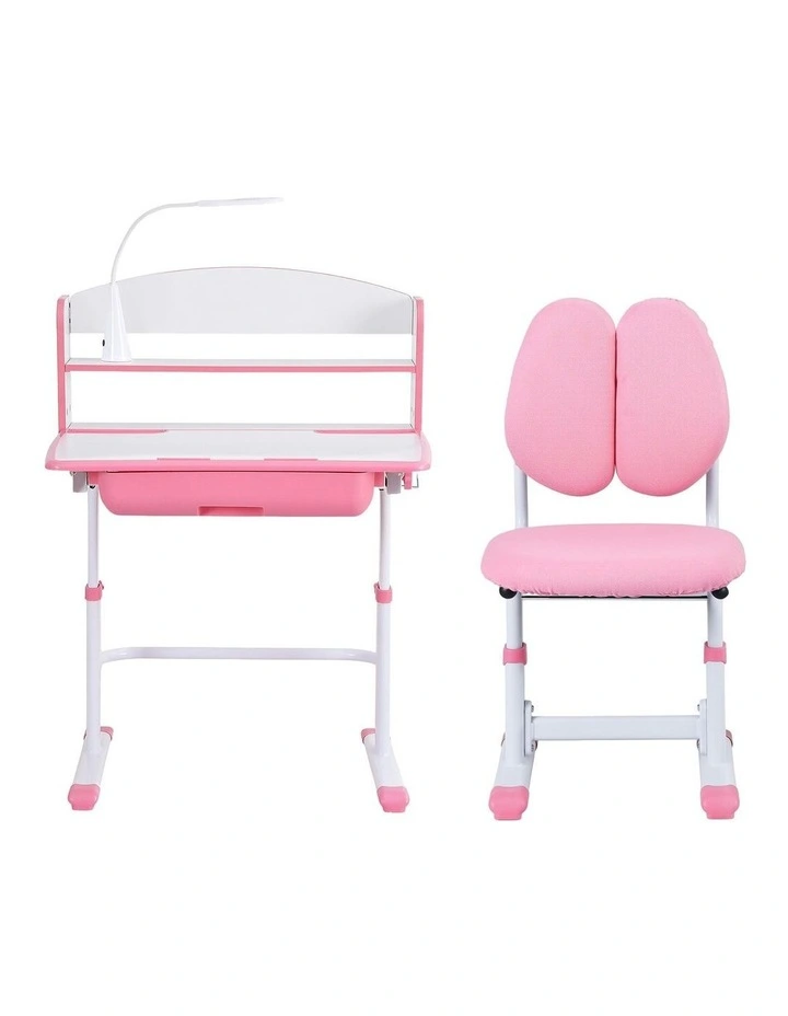 Study Desk Chair Set Adjustable Ergonomic Table Led Lamp in Pink image 2