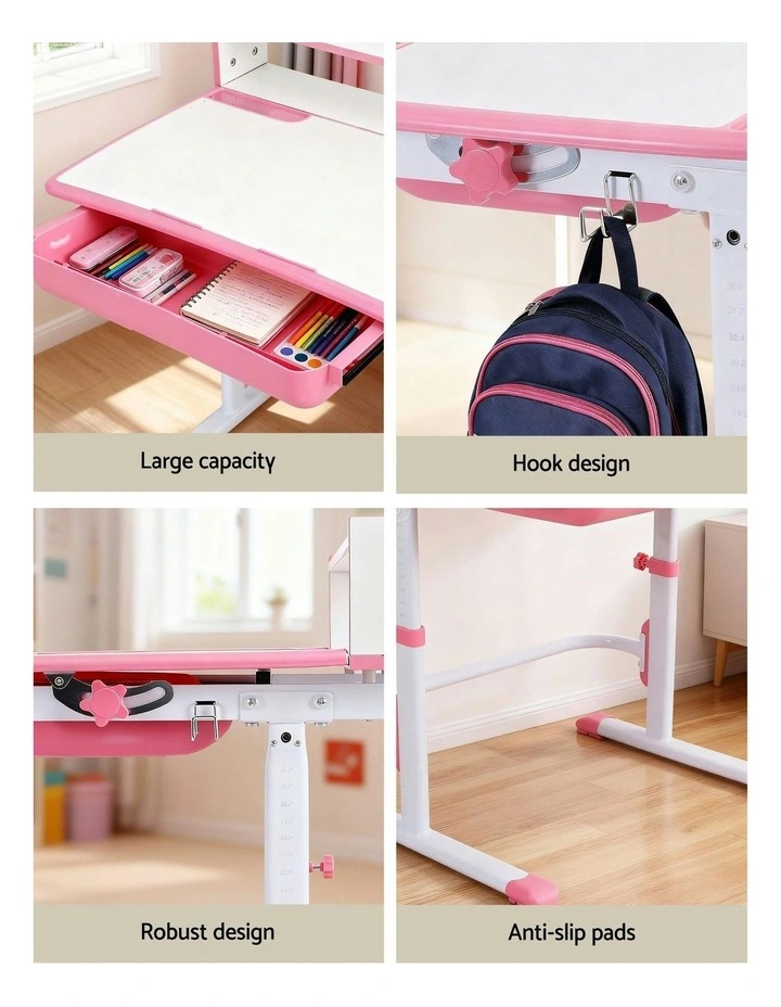 Study Desk Chair Set Adjustable Ergonomic Table Led Lamp in Pink image 6