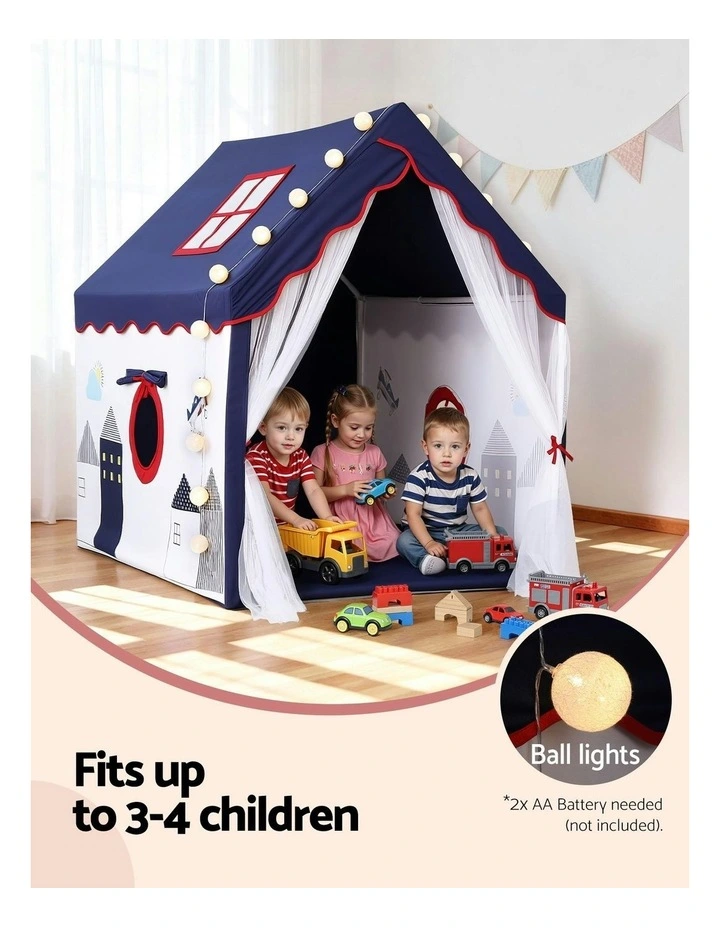Play Tent Playhouse Castle with Floor Mat String Ball Light 134X103cm in Multi image 5