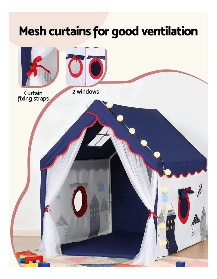 Play Tent Playhouse Castle with Floor Mat String Ball Light 134X103cm in Multi image 6